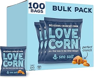 LOVE CORN Sea Salt Crunchy Corn Bulk Pack 20g x 100 Bags – Healthy Snacks Ideal for Gluten Free & Vegan Diets – Low Sugar Alternative for Crisps, Mixed Nuts & Pretzels – Perfect To Graze On