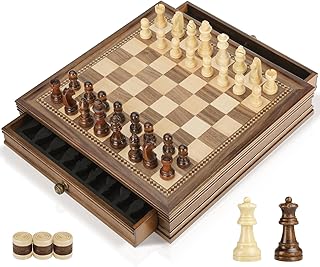 Peradix Magnetic Wooden Chess Set - 32.5 x 32.5 cm Chess Board Game with 2 Built-in Storage Drawers - 2 Bonus Extra Queens - Chess for Beginner, Kids, and Adults, Gift Packaging