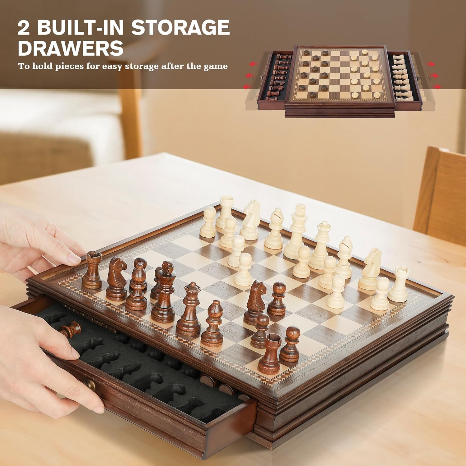 Peradix Magnetic Wooden Chess Set - 32.5 x 32.5 cm Chess Board Game with 2 Built-in Storage Drawers - 2 Bonus Extra Queens - Chess for Beginner, Kids, and Adults, Gift Packaging-1