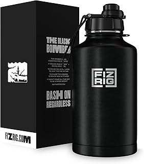 FIZRIG Stainless Steel Water Bottle | Sports Hydration Gym Jug | Double Wall Insulation | Extra Strong, Leak Proof | Flip Open 180º Locking Lid (1.8L)