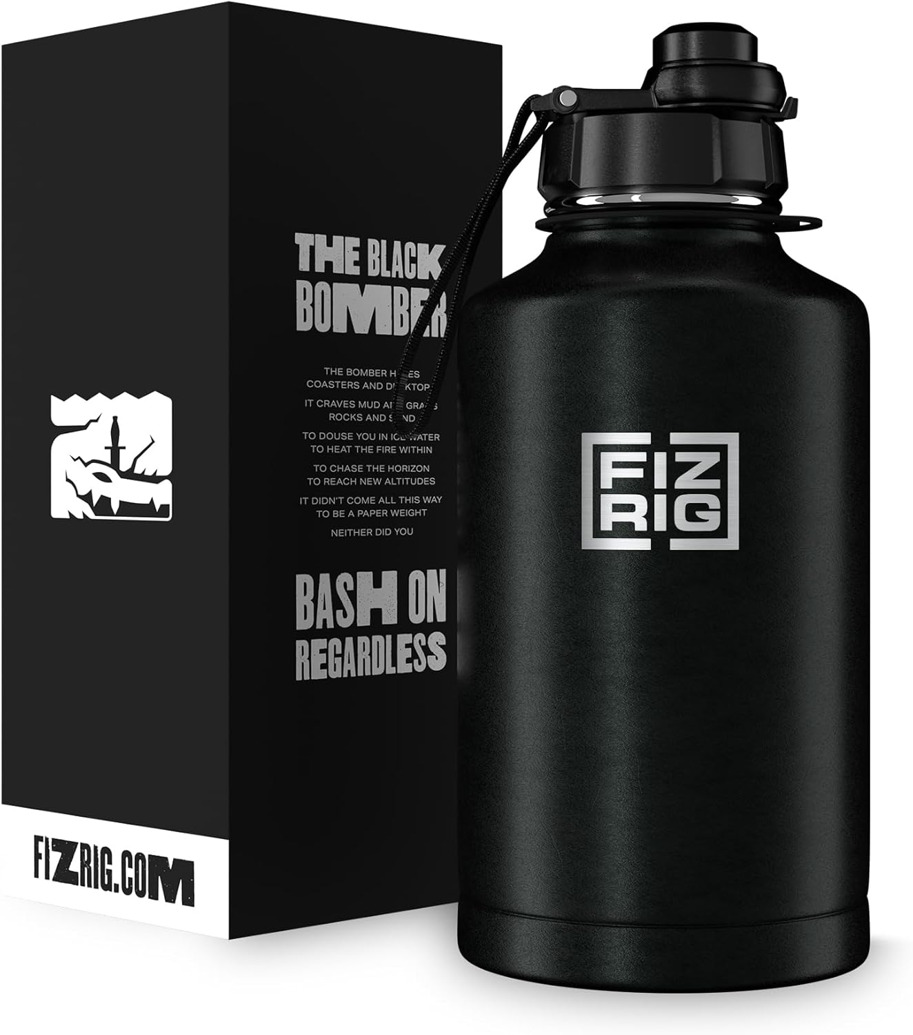 FIZRIG Stainless Steel Water Bottle | Sports Hydration Gym Jug | Double Wall Insulation | Extra Strong, Leak Proof | Flip Open 180º Locking Lid (1.8L)-0