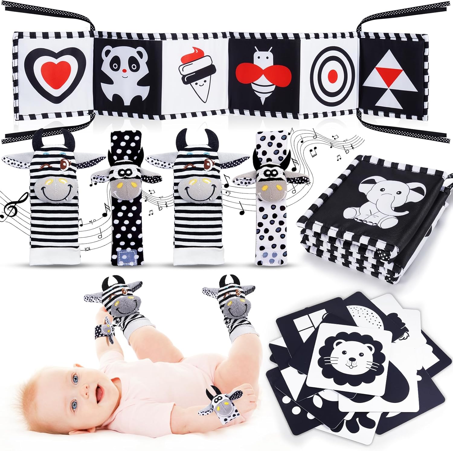 HappyKidsClub Black and White Sensory Toys, Baby Essentials for Newborn Sensory Toys for Babies Baby Toys 0-6 Months Baby Gifts Baby Rattle Socks Toys for Newborns Baby Sensory Toys 0 6 Months-0