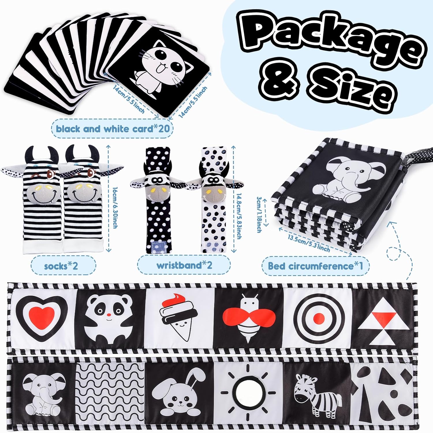 HappyKidsClub Black and White Sensory Toys, Baby Essentials for Newborn Sensory Toys for Babies Baby Toys 0-6 Months Baby Gifts Baby Rattle Socks Toys for Newborns Baby Sensory Toys 0 6 Months-5