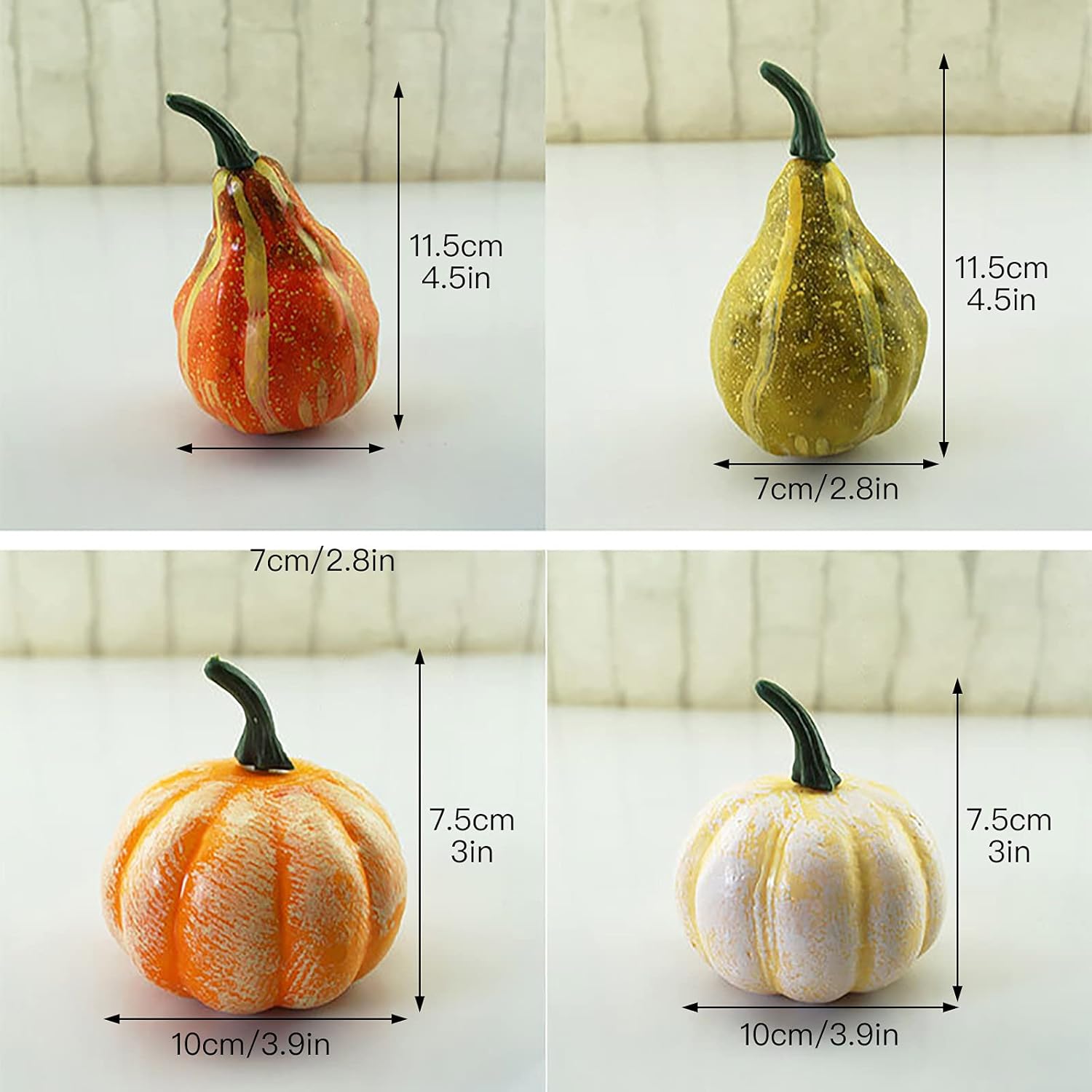 TITA-DONG Artificial Pumpkins and Gourds, Set of 12 Fake Pumpkin Model, Halloween Foam Props, Artificial Vegetables for Decorating Fall Craft Thanksgiving Wedding Centerpieces(#1)-2