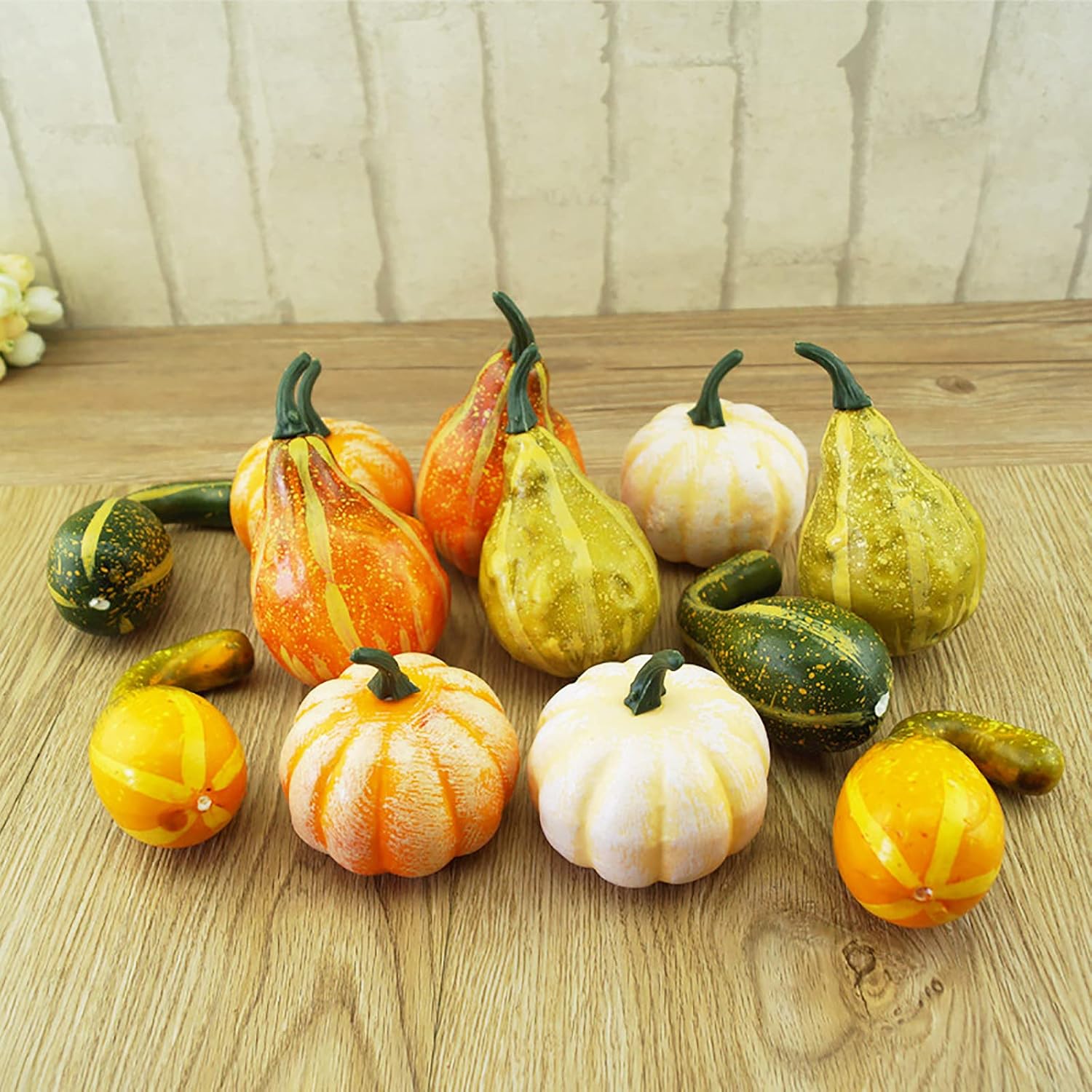 TITA-DONG Artificial Pumpkins and Gourds, Set of 12 Fake Pumpkin Model, Halloween Foam Props, Artificial Vegetables for Decorating Fall Craft Thanksgiving Wedding Centerpieces(#1)-6