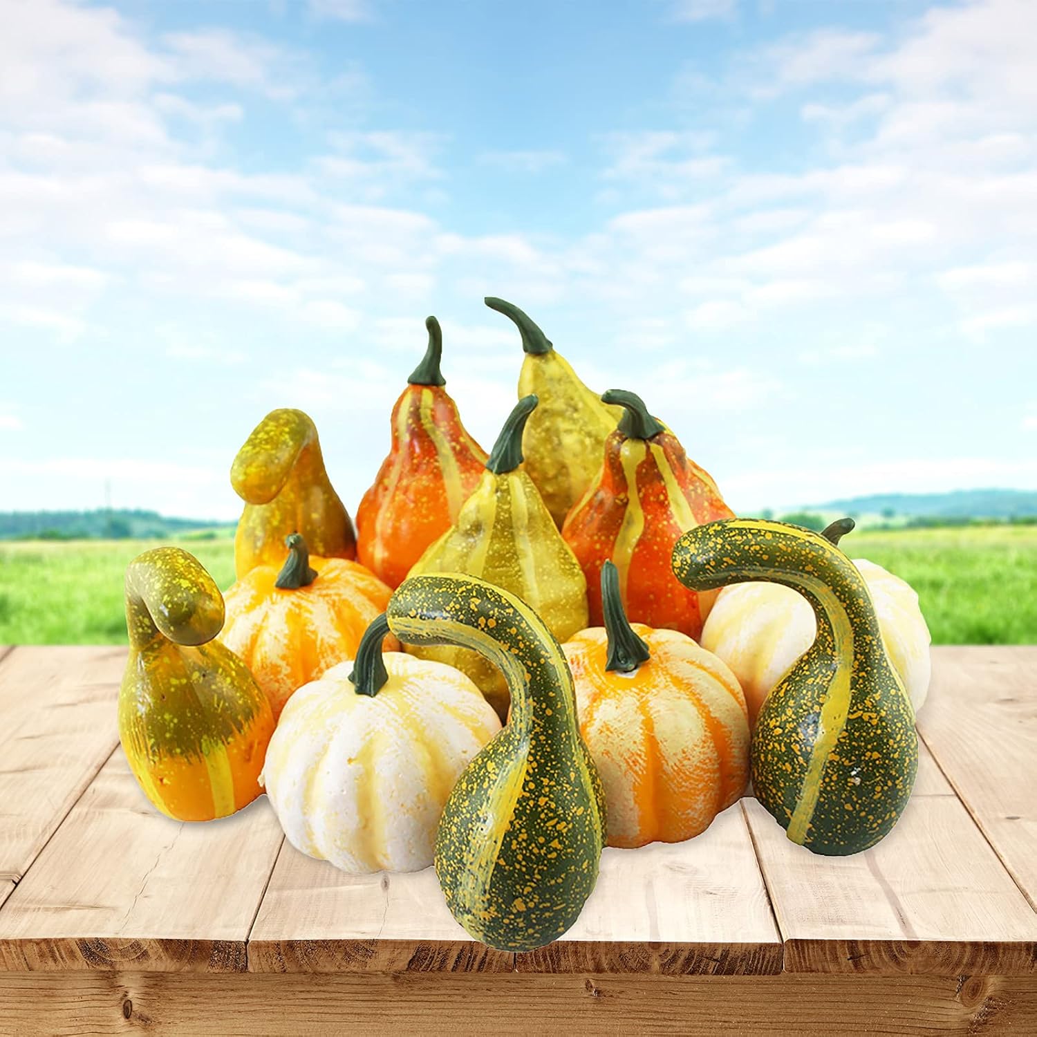 TITA-DONG Artificial Pumpkins and Gourds, Set of 12 Fake Pumpkin Model, Halloween Foam Props, Artificial Vegetables for Decorating Fall Craft Thanksgiving Wedding Centerpieces(#1)-7