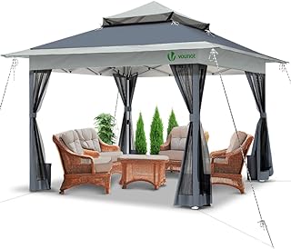 VOUNOT 3.6m x 3.6m Pop Up Gazebo with Mesh Sides, Garden Double Roof Marquee Party Tent with Leg Weights & Roller Bag, Grey