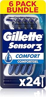 Gillette Sensor3 Comfort, Disposable Shaving Razors for Men, Men’s Razors with Lubrastrip, 6x4-Pack