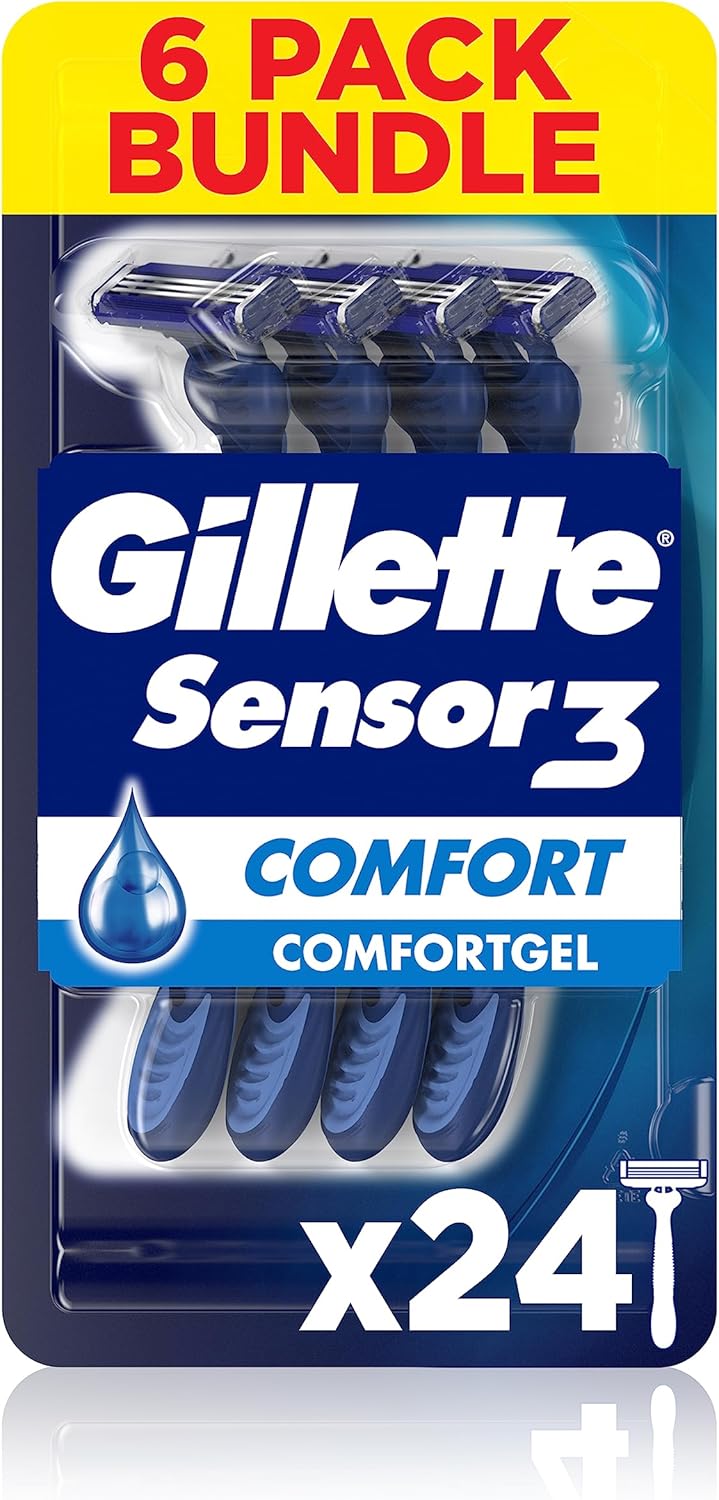 Gillette Sensor3 Comfort, Disposable Shaving Razors for Men, Men’s Razors with Lubrastrip, 6x4-Pack-0