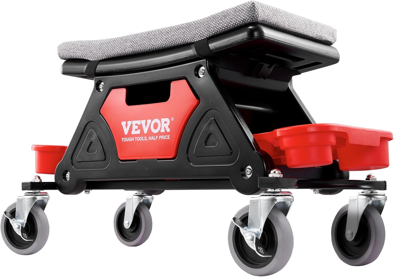 VEVOR Mechanics Stool, 300 LBS Capacity Rolling Mechanic Seat with 4" Wheels, with Three Slide Out Tool Trays and Drawer, Heavy Duty Roller Creeper Seat for Home Garage DIY Automotive-10