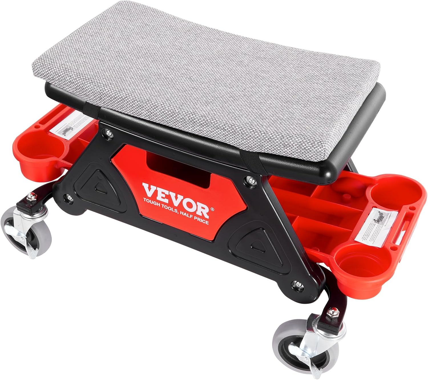 VEVOR Mechanics Stool, 300 LBS Capacity Rolling Mechanic Seat with 4" Wheels, with Three Slide Out Tool Trays and Drawer, Heavy Duty Roller Creeper Seat for Home Garage DIY Automotive-8