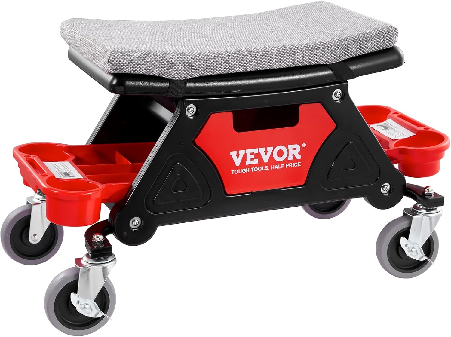 VEVOR Mechanics Stool, 300 LBS Capacity Rolling Mechanic Seat with 4" Wheels, with Three Slide Out Tool Trays and Drawer, Heavy Duty Roller Creeper Seat for Home Garage DIY Automotive-9