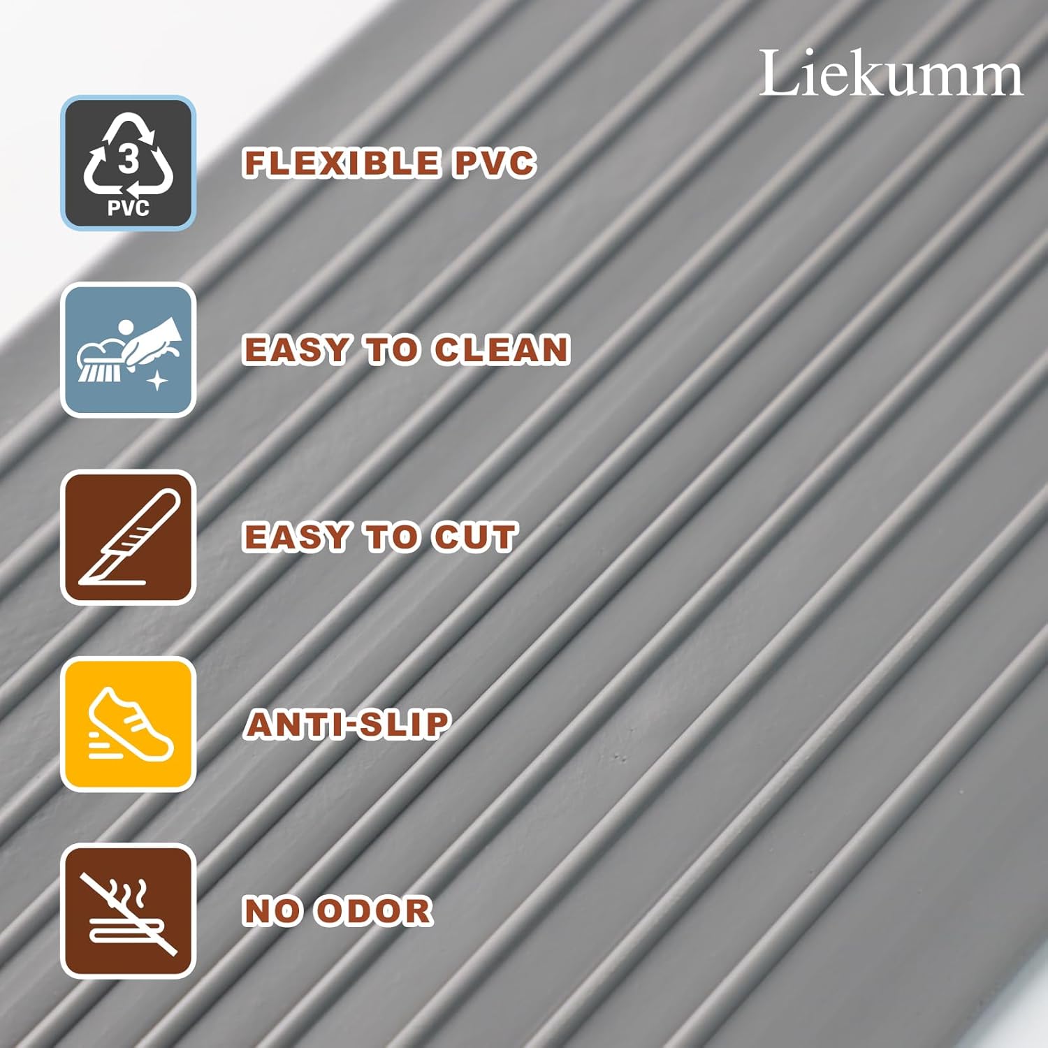 LIEKUMM 1.5cm Rise Threshold Ramps for Wheelchairs, Threshold Ramps for Doorways With Threading Groove, Cuttable PVC Threshold Transition Strip, Door Threshold Ramp with 800kg Capacity, Grey-2