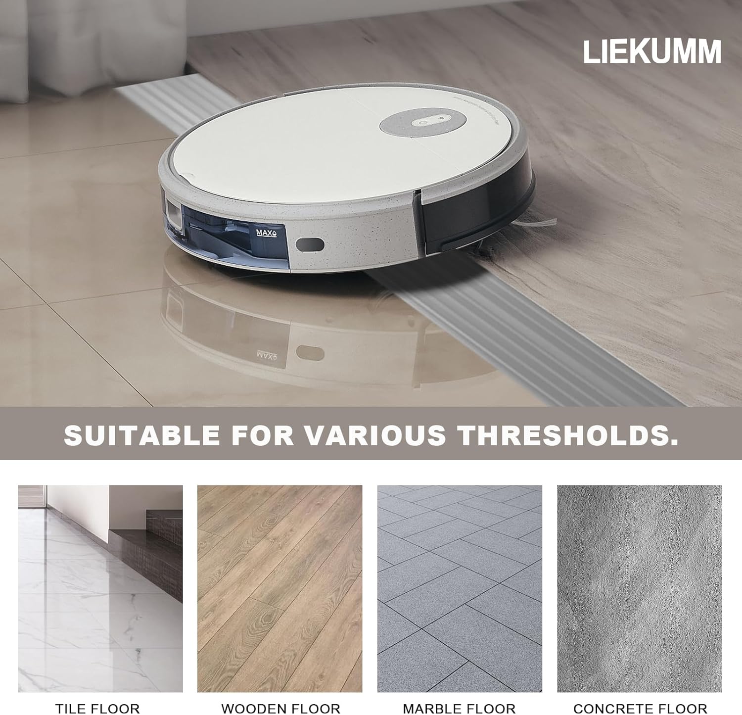 LIEKUMM 1.5cm Rise Threshold Ramps for Wheelchairs, Threshold Ramps for Doorways With Threading Groove, Cuttable PVC Threshold Transition Strip, Door Threshold Ramp with 800kg Capacity, Grey-3