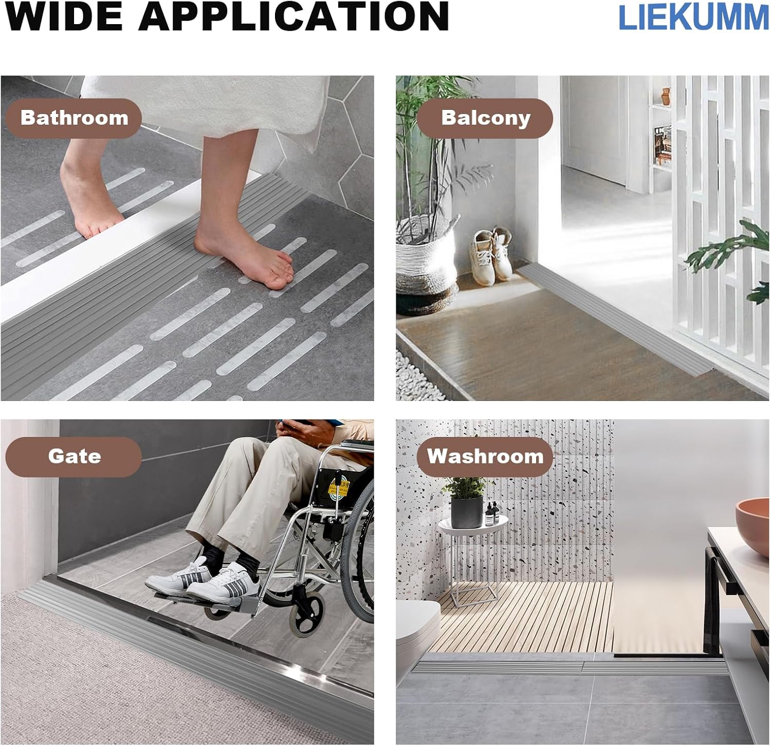 LIEKUMM 1.5cm Rise Threshold Ramps for Wheelchairs, Threshold Ramps for Doorways With Threading Groove, Cuttable PVC Threshold Transition Strip, Door Threshold Ramp with 800kg Capacity, Grey-5