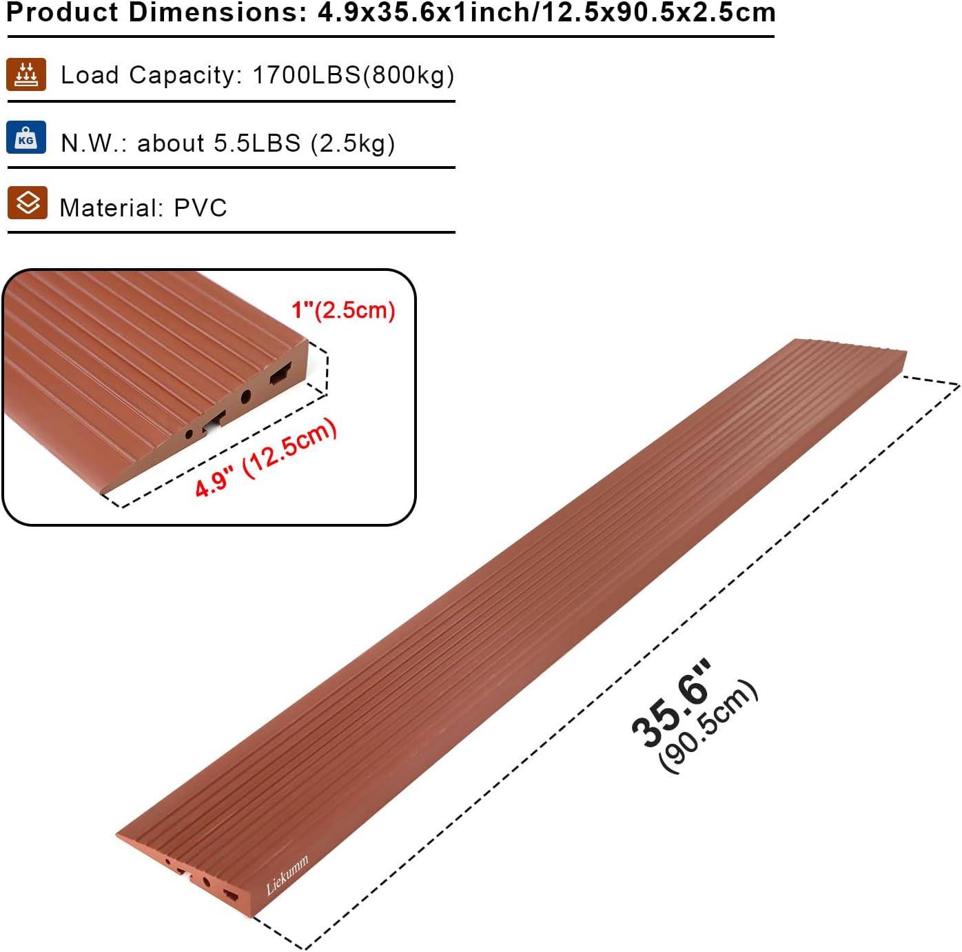 LIEKUMM 2.5cm Rise Ramps for Mobility Scooters, Threshold Ramps for Wheelchairs with 800kg Capacity, Threshold Ramps for Doorways, Driveways, Bathroom, Brown-1