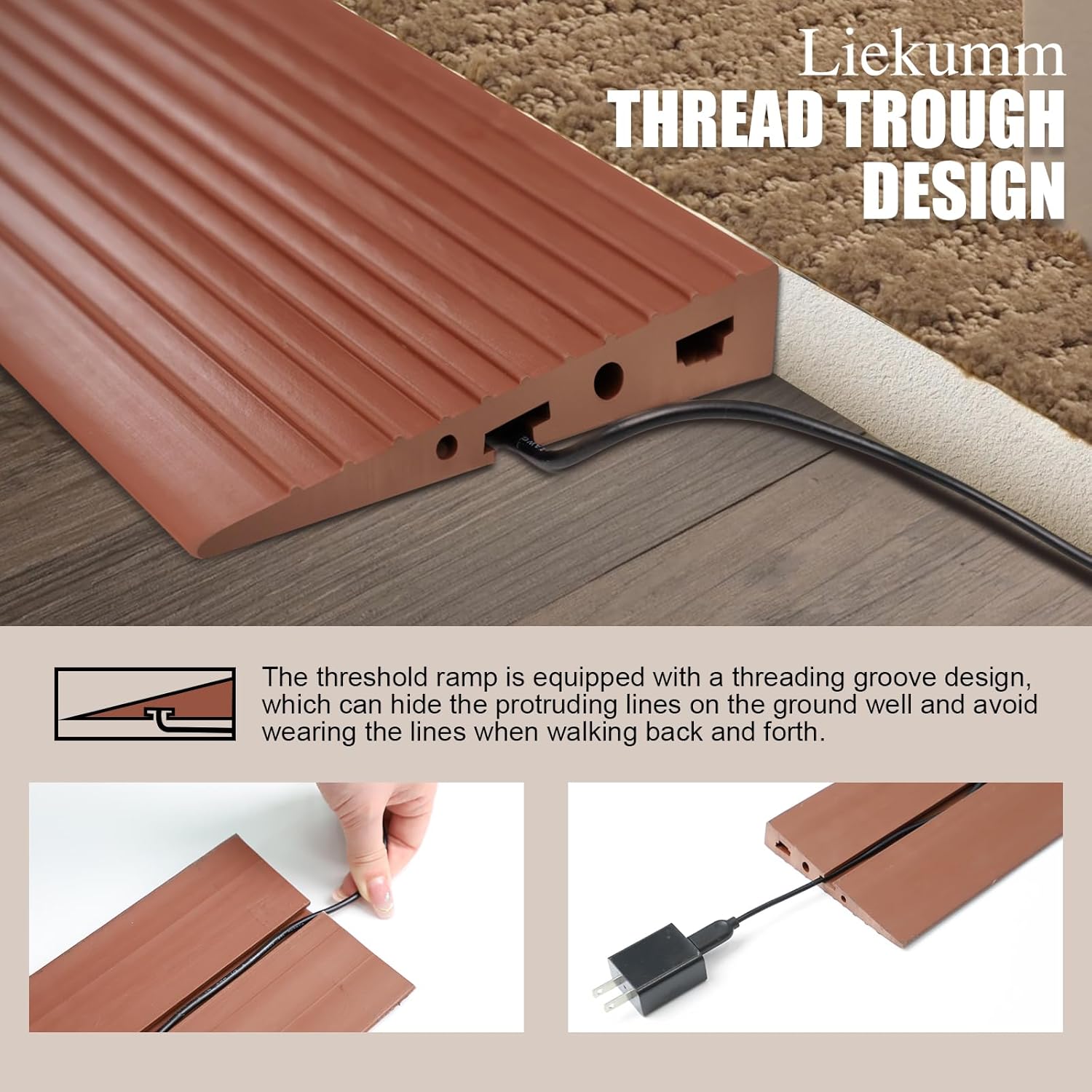 LIEKUMM 2.5cm Rise Ramps for Mobility Scooters, Threshold Ramps for Wheelchairs with 800kg Capacity, Threshold Ramps for Doorways, Driveways, Bathroom, Brown-2