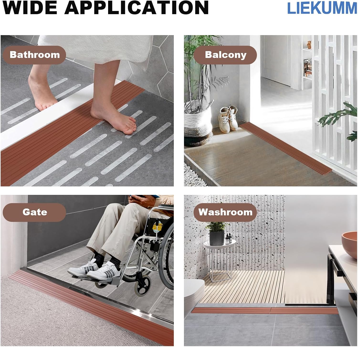 LIEKUMM 2.5cm Rise Ramps for Mobility Scooters, Threshold Ramps for Wheelchairs with 800kg Capacity, Threshold Ramps for Doorways, Driveways, Bathroom, Brown-6