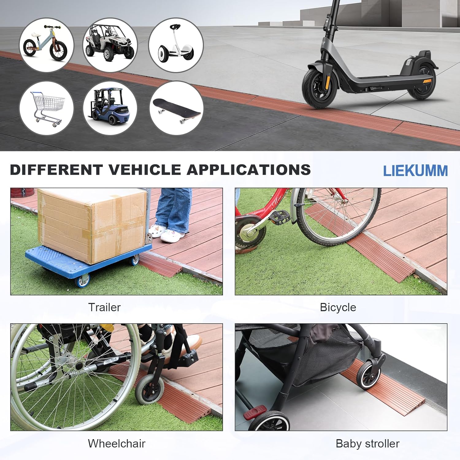 LIEKUMM 2.5cm Rise Ramps for Mobility Scooters, Threshold Ramps for Wheelchairs with 800kg Capacity, Threshold Ramps for Doorways, Driveways, Bathroom, Brown-7