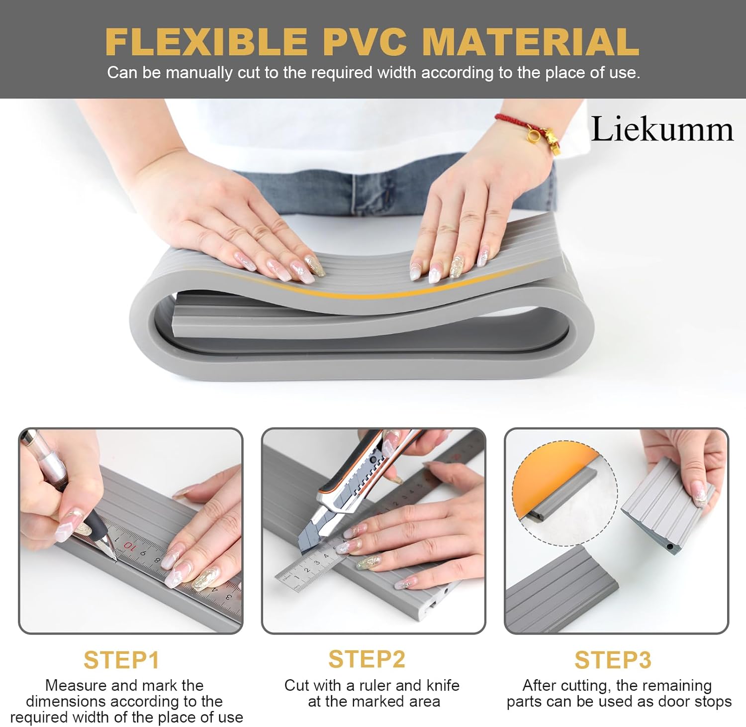 LIEKUMM 1cm Rise Threshold Ramp for Wheelchairs, Threshold Ramps for Doorways, PVC Wheelchair Ramp for Transition Strip, 800kg Capacity Door Strip Trim Ramp for Doorways, Bathroom-7