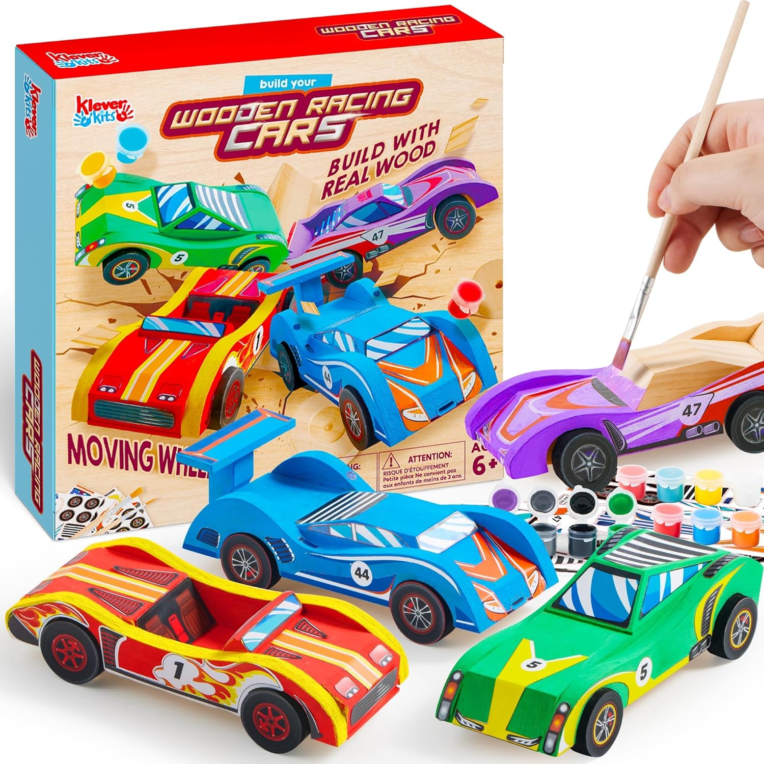 Klever Kits 4 PC Racing Cars Painting Kit, Arts and Crafts for Kids Age 6-12,Paint Your Own Wooden Cars, Car Activities for Kids,Birthday Creativity Gifts for Boys Ages 6 7 8 9 10 11 12-0