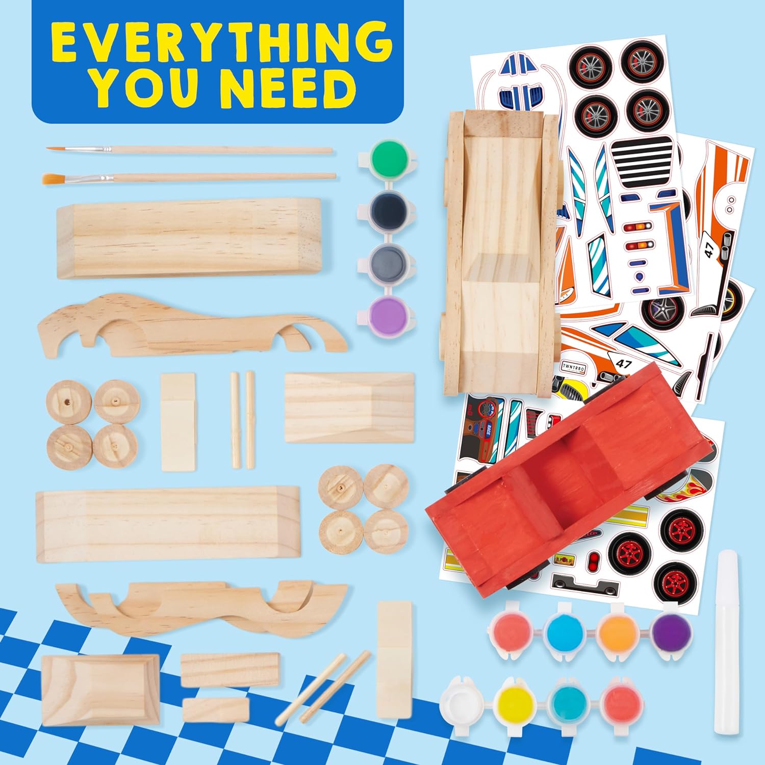 Klever Kits 4 PC Racing Cars Painting Kit, Arts and Crafts for Kids Age 6-12,Paint Your Own Wooden Cars, Car Activities for Kids,Birthday Creativity Gifts for Boys Ages 6 7 8 9 10 11 12-2