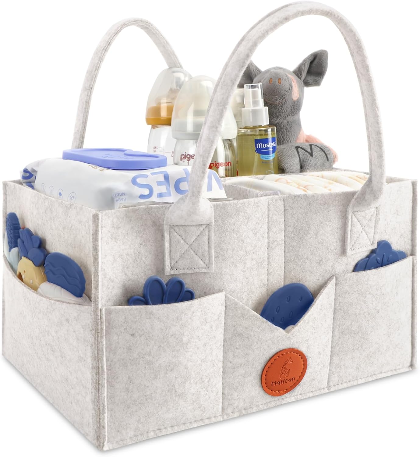 Maliton Nappy Caddy, Newborn Essentials for Diaper Caddy, Sturdy Portable Washable Baby Caddy with Detachable Compartments. Baby Shower Gifts for Mum, Nappy Organiser for Indoor Outdoor, White-8