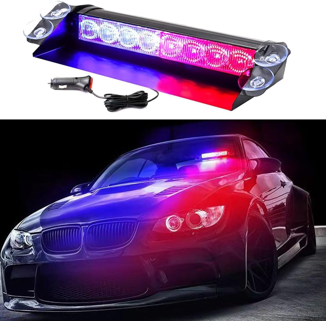 LED Red Blue Windshield Dash Emergency Strobe Lights w/Suction Cups,Hazard Warning Flashing Traffic Light for Cars,Boats,Volunteer Vehicles-0