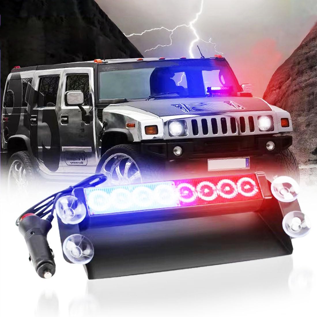 LED Red Blue Windshield Dash Emergency Strobe Lights w/Suction Cups,Hazard Warning Flashing Traffic Light for Cars,Boats,Volunteer Vehicles-1