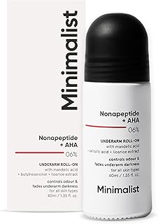 Minimalist Underarm Roll On Deodorant with Nonapeptide + AHA BHA 06% | Controls Odour & Fades Darkness | Fragrance & Aluminium Free | Exfoliating Deo For Women & Men | 40ml