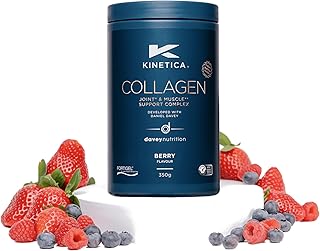 Kinetica Collagen Powder Joint & Muscle Support Complex FORTIGEL Bovine Collagen peptides, 320mg Vitamin C, 5μg Vitamin D, 100mg Hyaluronic Acid, 500mg Glucosamine Sulphate, Berry Flavour, 350g