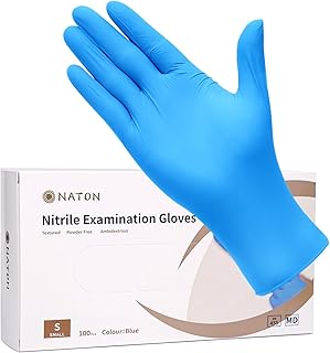 NATON Nitrile Gloves Latex Free S - Vinyl Multi-Purpose Disposable Gloves, Protein Free, Box of 100, Blue for Women (Small)