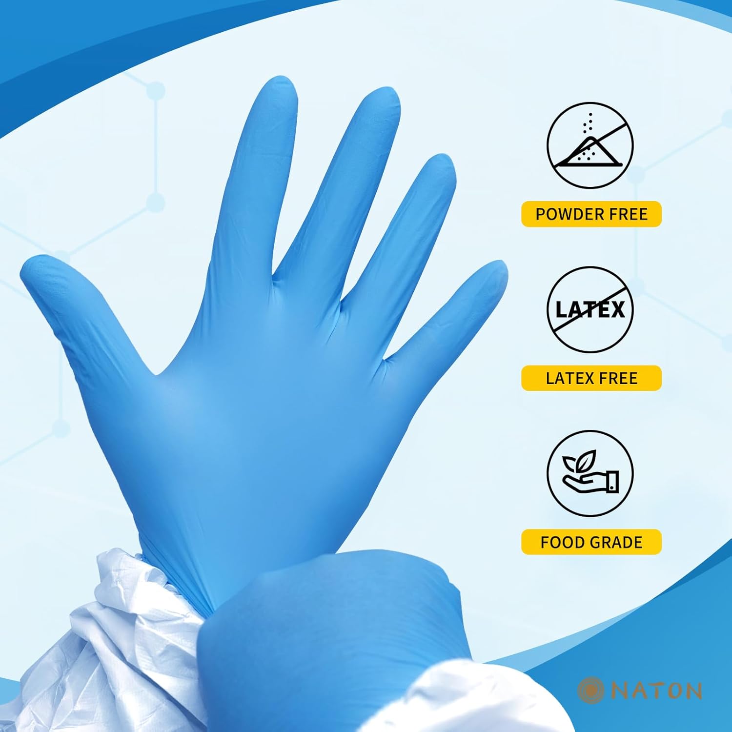 NATON Nitrile Gloves Latex Free S - Vinyl Multi-Purpose Disposable Gloves, Protein Free, Box of 100, Blue for Women (Small)-3