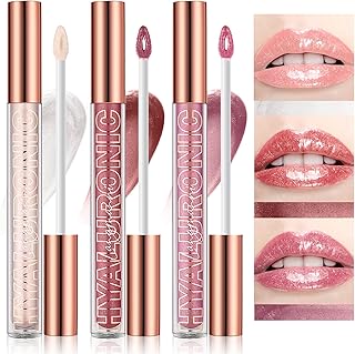 LANGMANNI 3Pcs Hyaluronic Acid Lip Gloss Set,Hydrate & High Shine Clear Looking Lips,Smooth Texture And Long Lasting Lip moisturizing,Brightening 0.1oz/pc (#1+#2+#3)