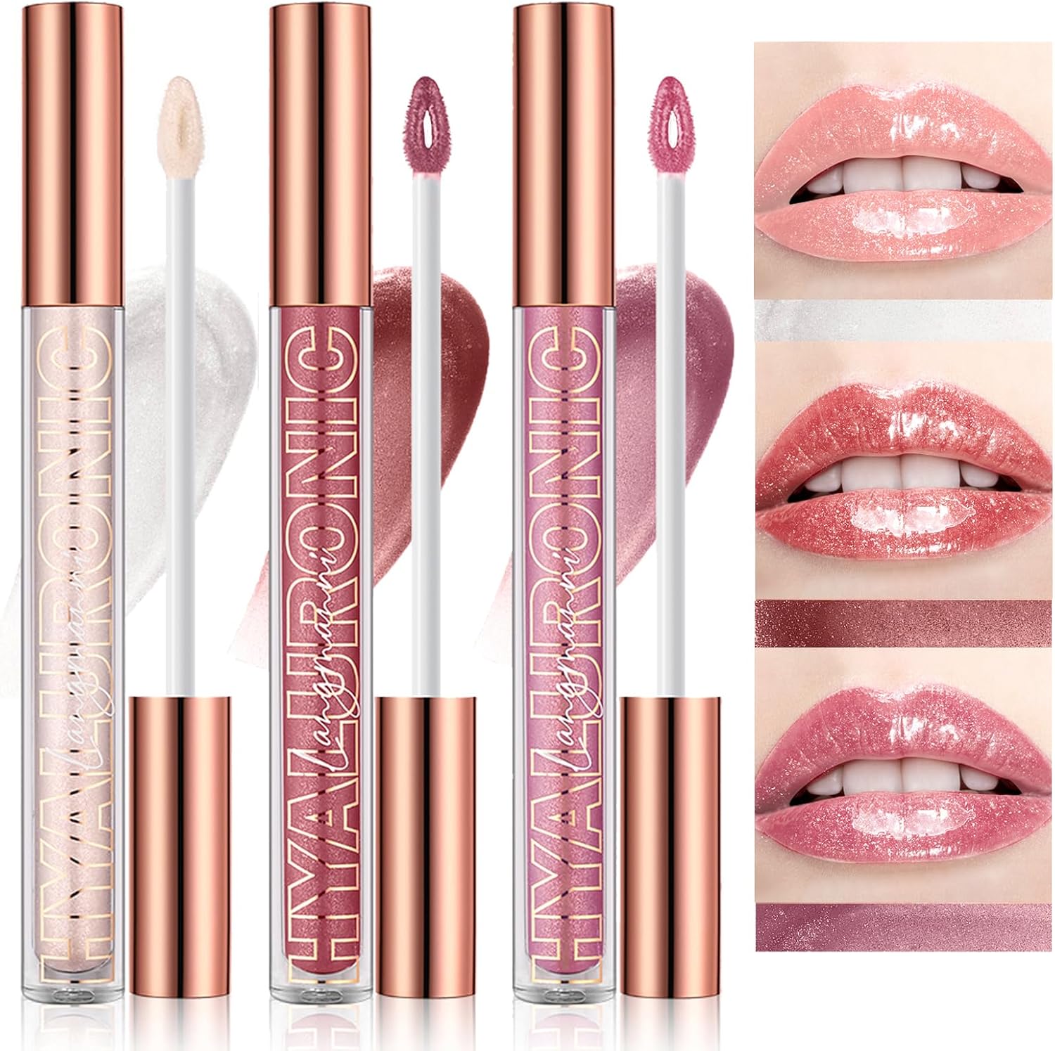 LANGMANNI 3Pcs Hyaluronic Acid Lip Gloss Set,Hydrate & High Shine Clear Looking Lips,Smooth Texture And Long Lasting Lip moisturizing,Brightening 0.1oz/pc (#1+#2+#3)-0