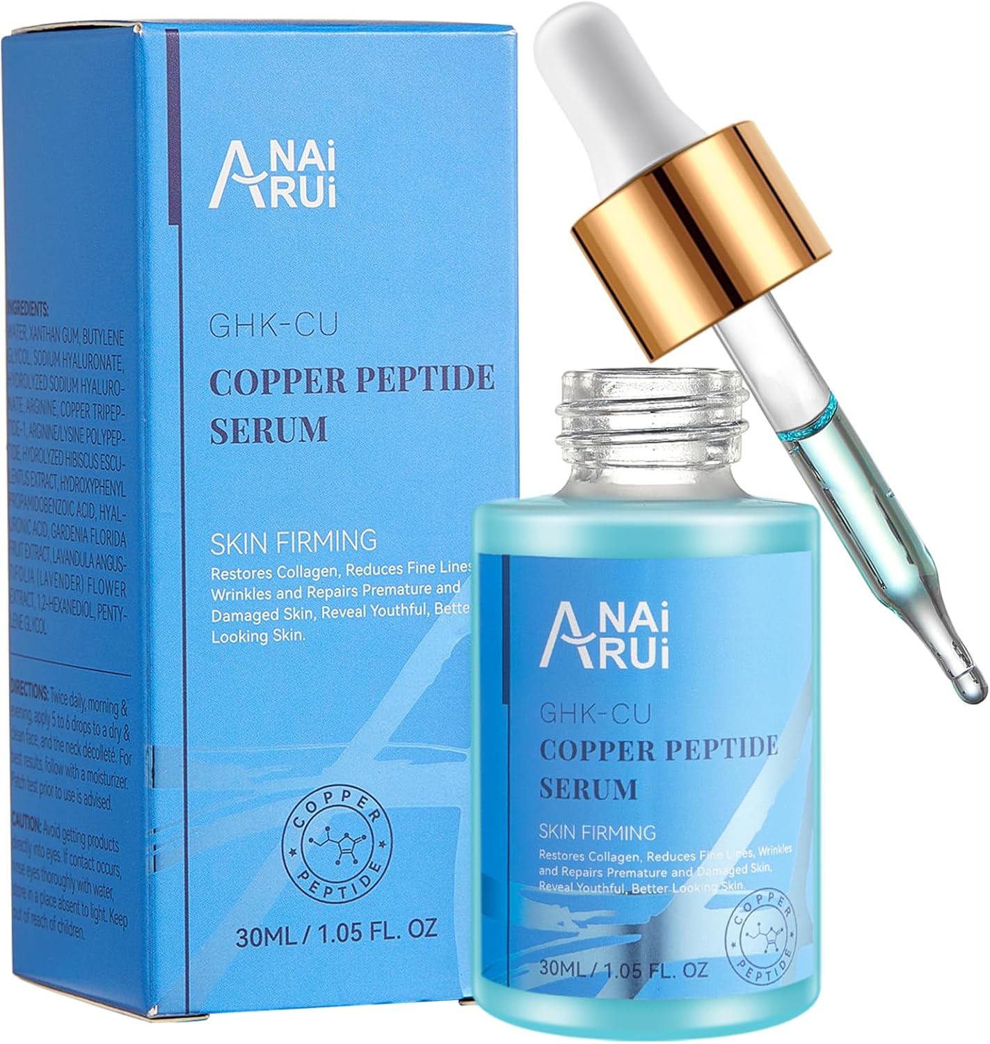 ANAiRUi Copper Peptides Serum for Face - GHK-Cu Anti Aging Face Serum with Hyaluronic Acid - Reduces Fine Lines & Wrinkles, Repairs Premature & Damaged Skin, Plump and Radiant Skin, 30ml-0