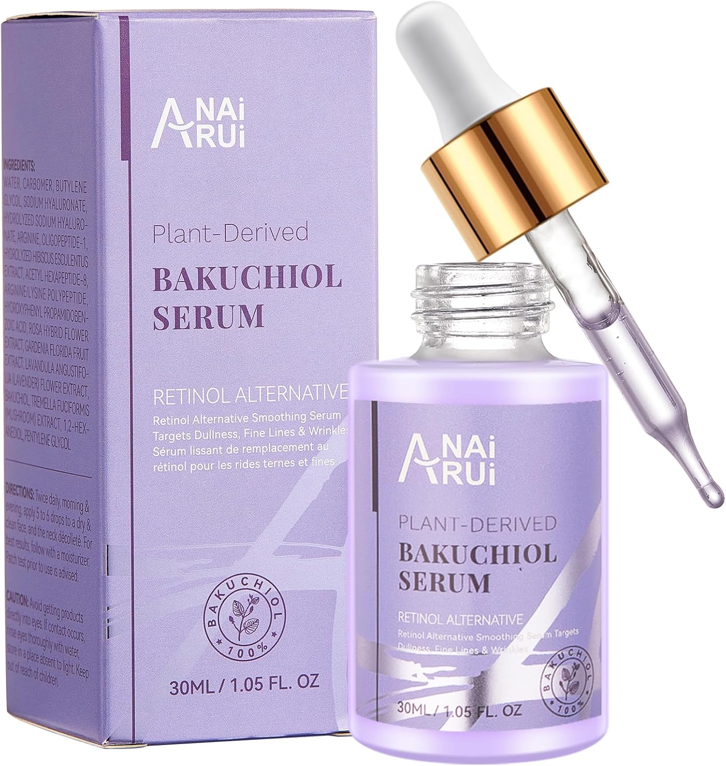 ANAiRUi Bakuchiol Serum with Hyaluronic Acid & Peptide, Retinol Alternative Face Serum for Face and Neck, Hydrating, Smoothing, Anti Aging, Reducing Fine Lines and Wrinkles, 30 ml-8