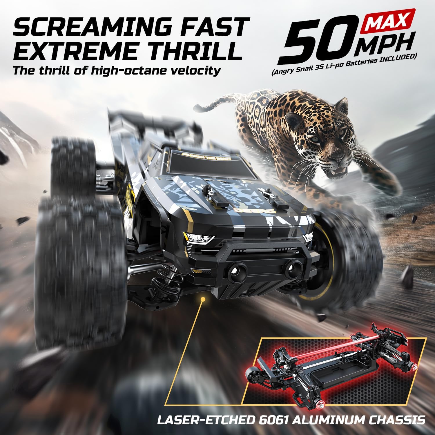 DEERC 1:14 Fast Brushless RC Cars for Adults & Boys, Max 50+ MPH, 2 3S Lipo Batteries 4x4 Waterproof RC Truck, High Speed Offroad Remote Control Car, All Terrain RC Truggy for Snow,Sand & Mud-1