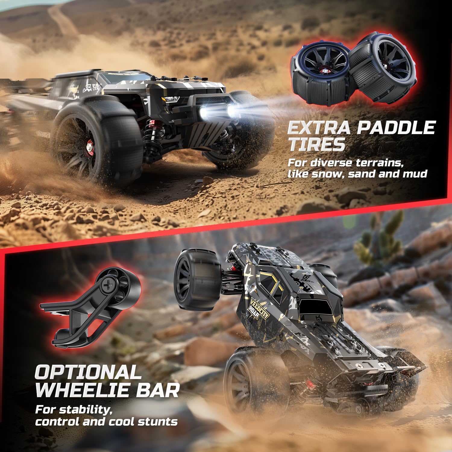 DEERC 1:14 Fast Brushless RC Cars for Adults & Boys, Max 50+ MPH, 2 3S Lipo Batteries 4x4 Waterproof RC Truck, High Speed Offroad Remote Control Car, All Terrain RC Truggy for Snow,Sand & Mud-5