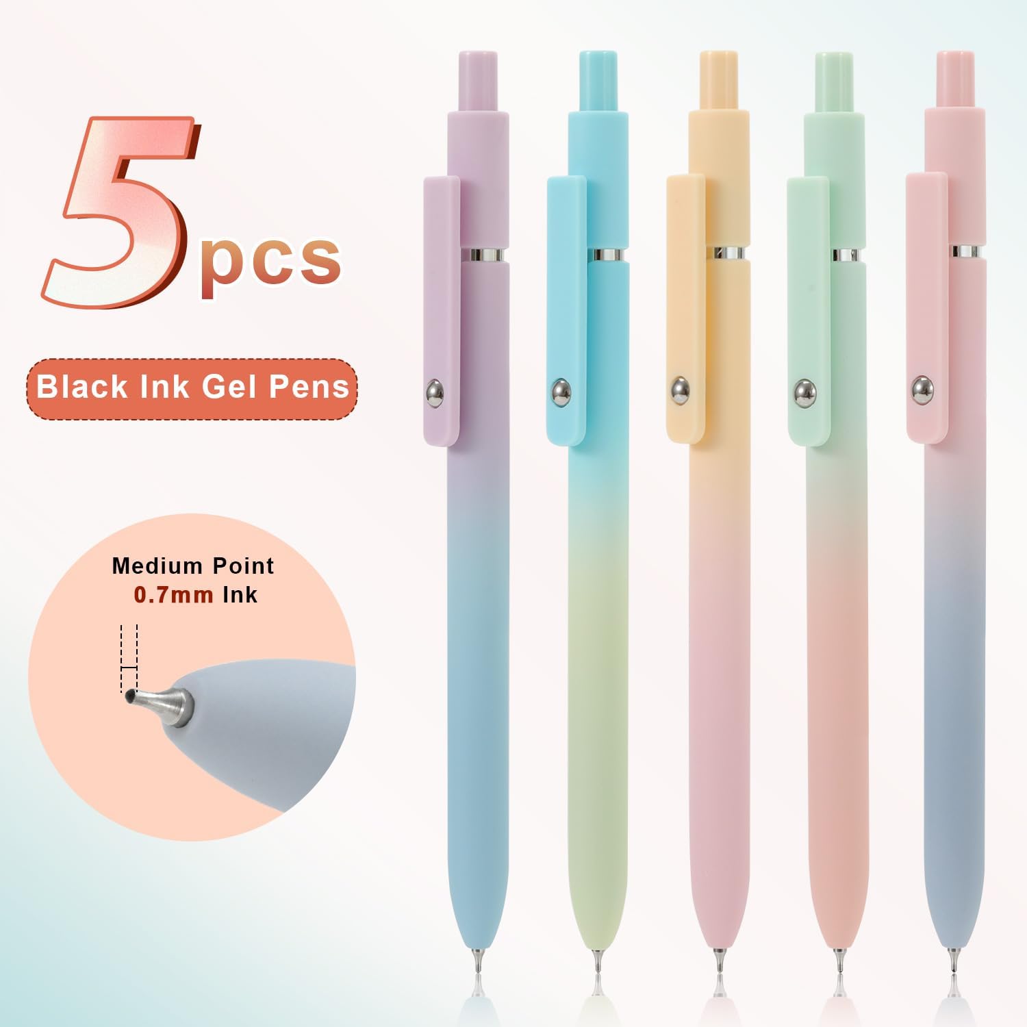 FIOVER Gel Pens, 5pcs Black Ink Gel Pens Medium Point 0.7mm Smooth Writing Pens Ballpoint with Comfort Grip, Aesthetic Pens for Journaling School Office Supplies, JIANBIANSE8896-1