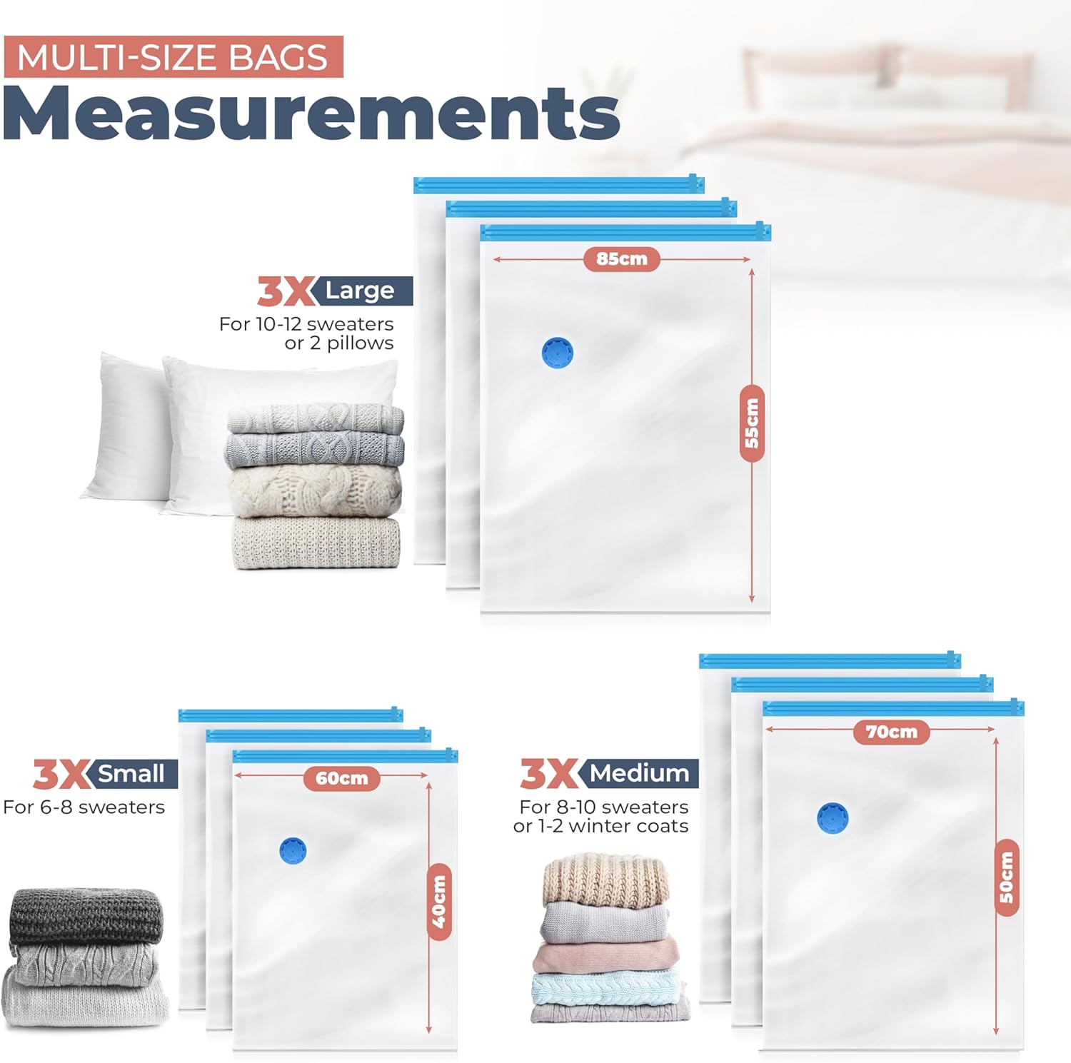 Vacuum Storage Bags - Clothes Storage Bag Vacuum Pack - Space Saver Vacuum Storage Bags for Clothes Storage, Vacuum Bags for Bedding - Vacuum Bags for Clothes - with Pump (9 Pack Mixed)-2