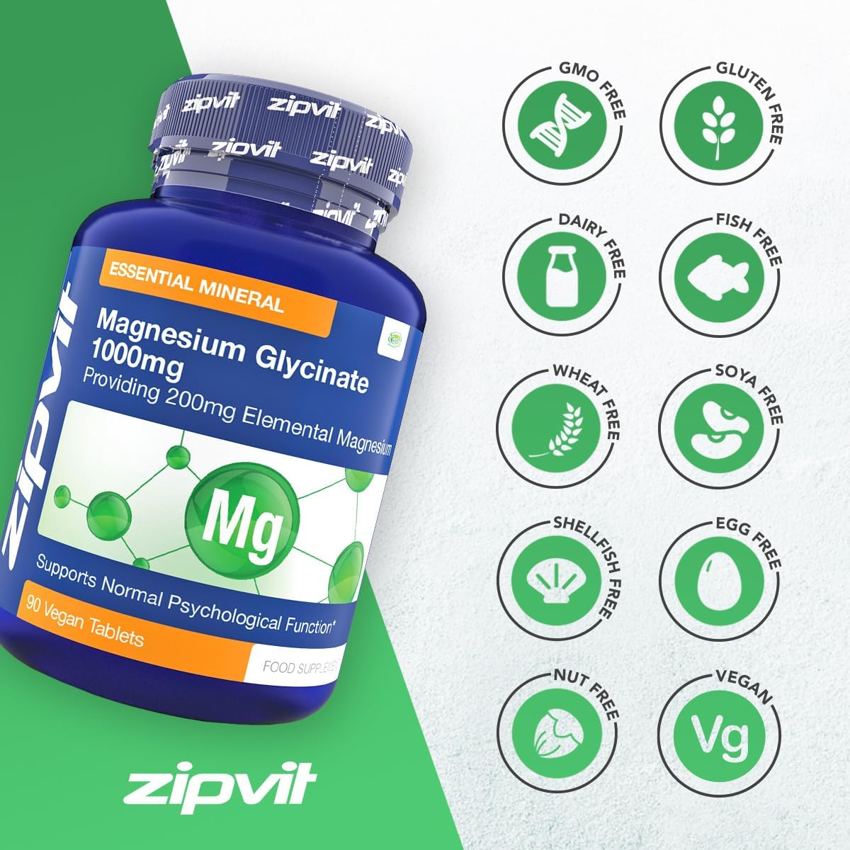 Zipvit Magnesium Glycinate 1000mg, 3 Months Supply, High Strength, Highly Absorbable, No Complexes, 90 Vegan Tablets, Supports Nerves, Muscles, Sleep, Vegan Supplement, UK Supplier-6