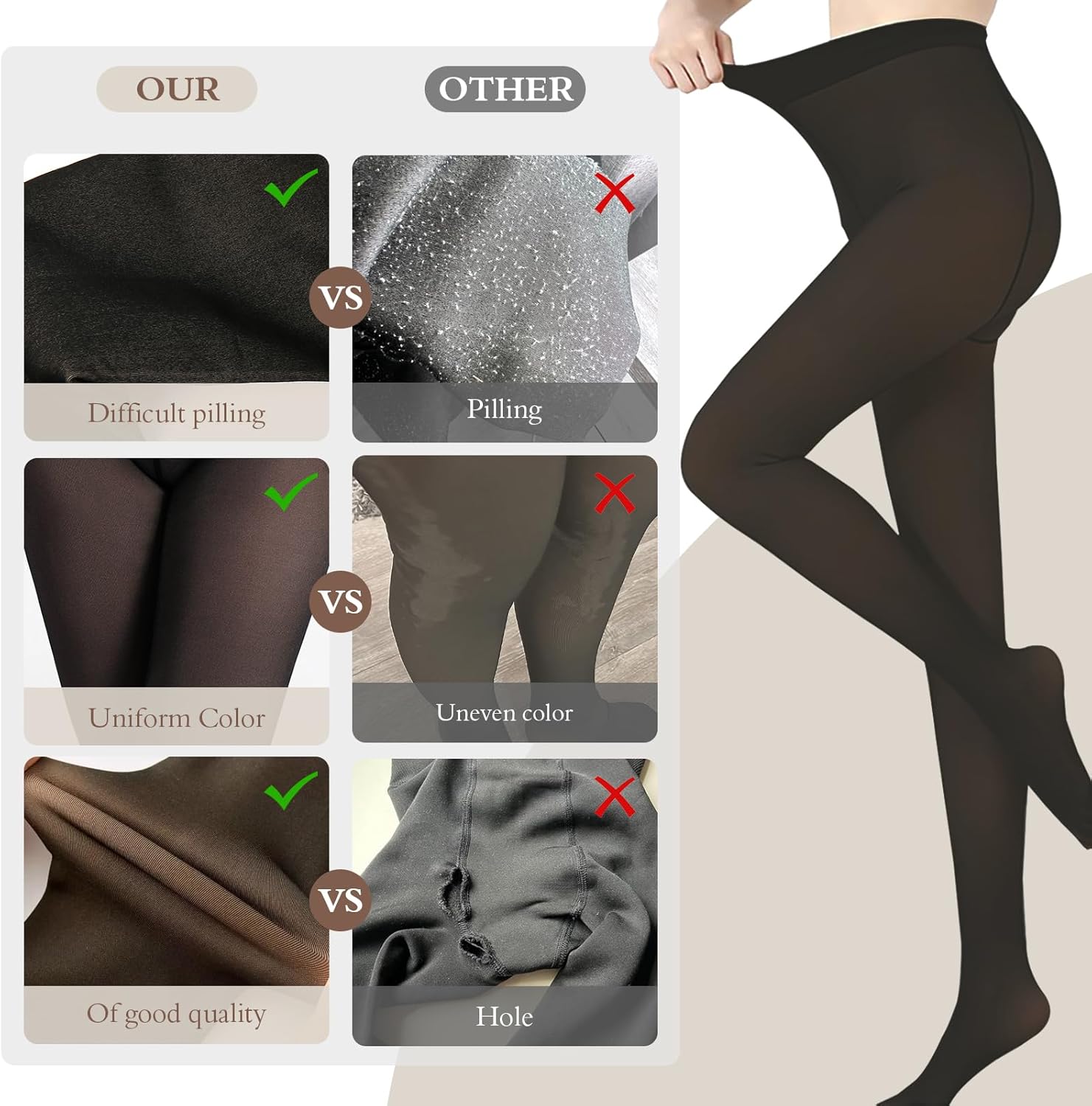 YOGINGO Women's Fake Translucent Fleece Lined Winter Tights, Sheer Warm Pantyhose Thick Tights-4