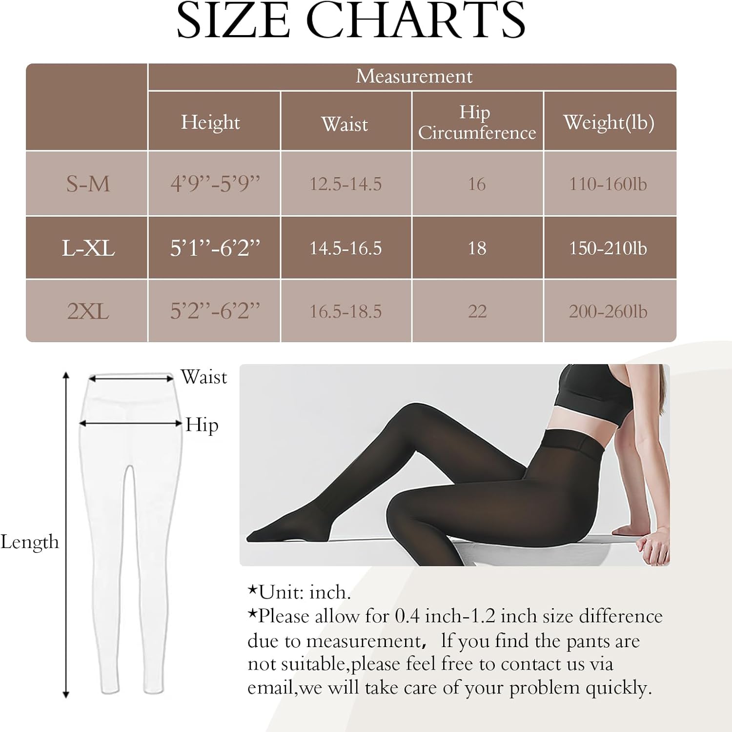 YOGINGO Women's Fake Translucent Fleece Lined Winter Tights, Sheer Warm Pantyhose Thick Tights-5