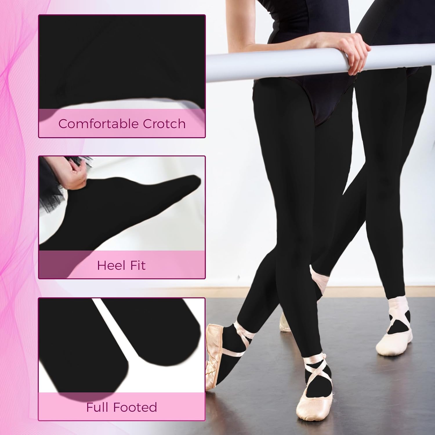 YOGINGO Girls' Ballet Tights, Footed Dance Tights Ultra-Soft & Stretch for Students, Little Kids and Toddler School-4