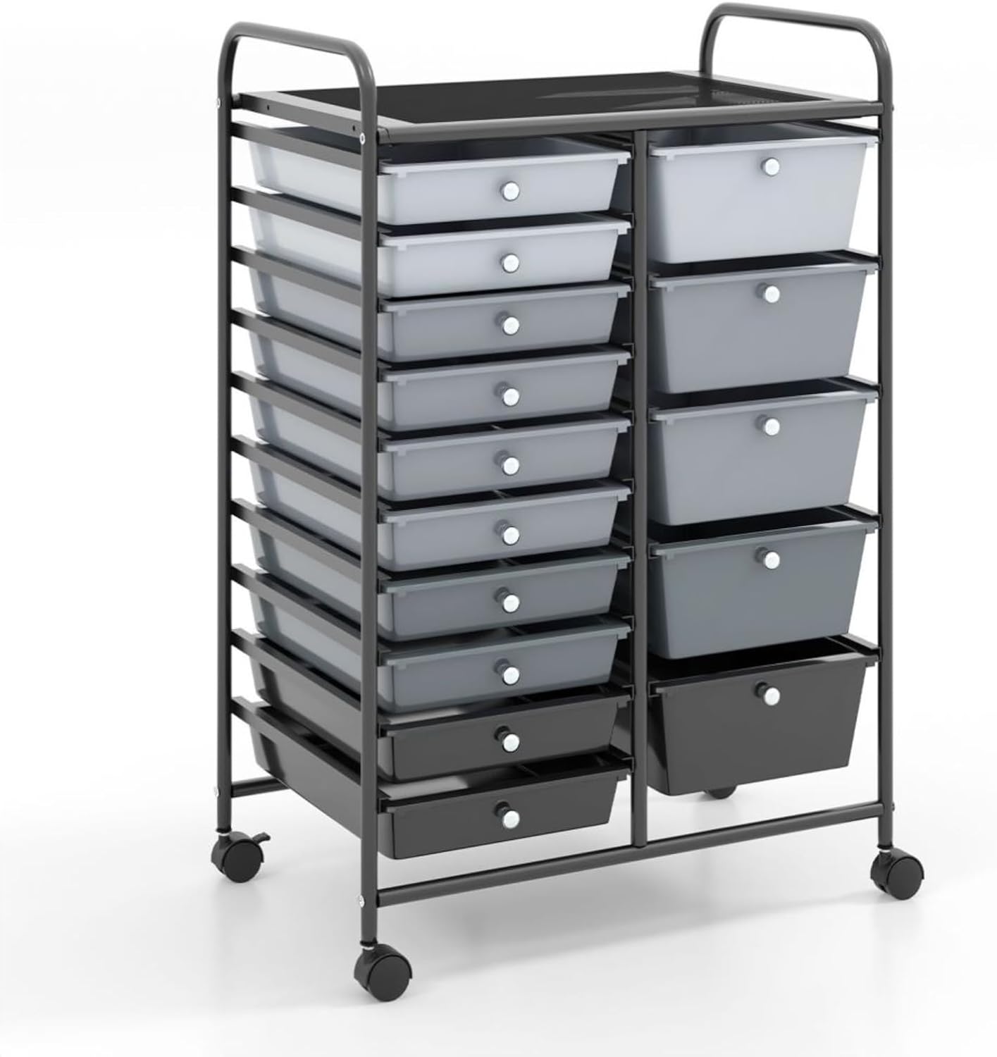 GiantexUK 15 Drawers Rolling Trolley, Utility Storage Organizer Cart with Wheels, Home Office Hairdressing Salon Shelving Organizer Unit (Gradient Black + Black Frame)-8