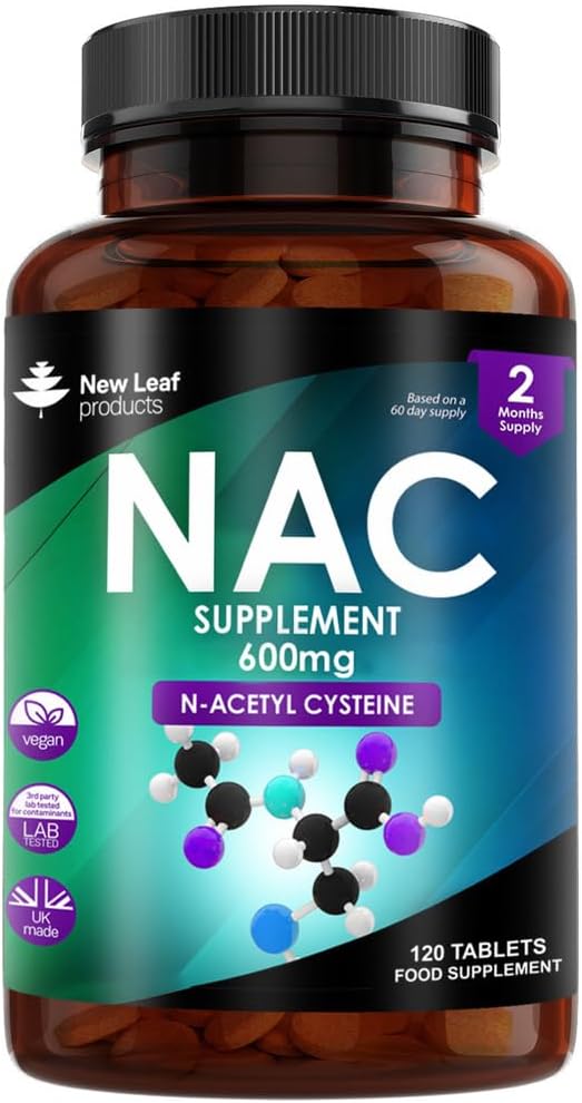 NAC N-Acetyl-Cysteine 600mg (per Serving) N-Acetyl Cysteine Nutritional Supplements 120 NAC Tablets - Nac Supplement High Bioavailability Amino Acid - Vegan Friendly - Made in UK by New Leaf-0