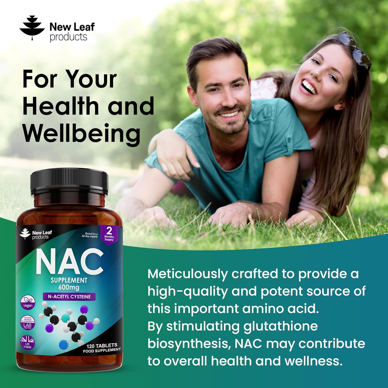 NAC N-Acetyl-Cysteine 600mg (per Serving) N-Acetyl Cysteine Nutritional Supplements 120 NAC Tablets - Nac Supplement High Bioavailability Amino Acid - Vegan Friendly - Made in UK by New Leaf-2