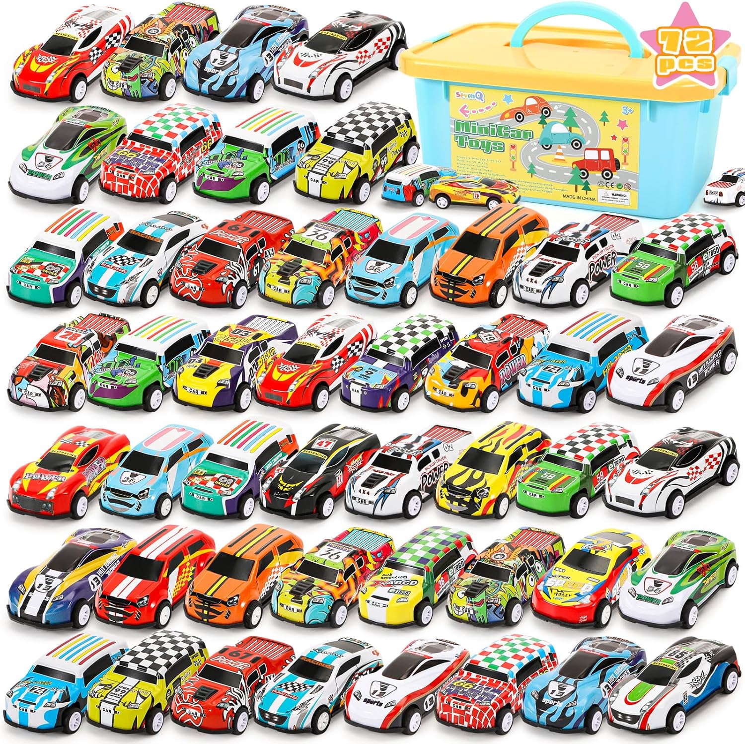 SevenQ Toy Cars Party Favors for Kids, 72Pcs Pull Back Cars Playsets with Storage Box, Mini Toys Race Cars for Kids Goodie Bags Toddler Toys Bulk Prizes Rewards-0