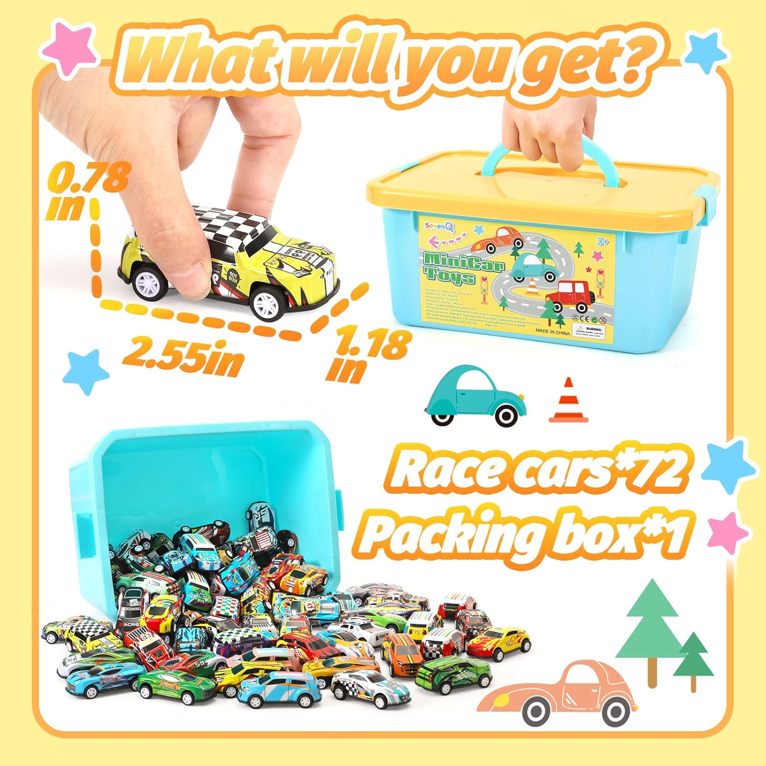 SevenQ Toy Cars Party Favors for Kids, 72Pcs Pull Back Cars Playsets with Storage Box, Mini Toys Race Cars for Kids Goodie Bags Toddler Toys Bulk Prizes Rewards-1